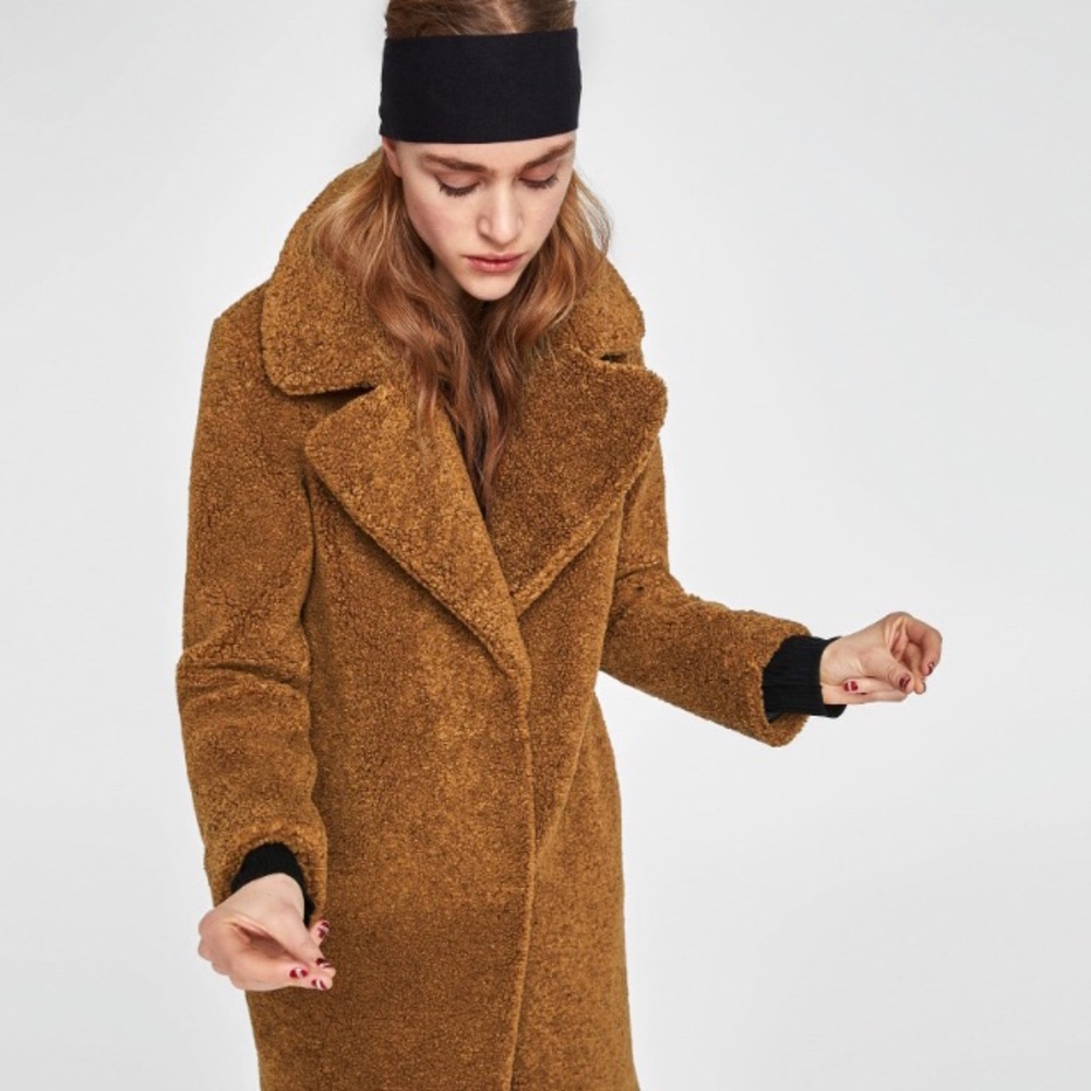 Zara Long Textured Teddy Coat